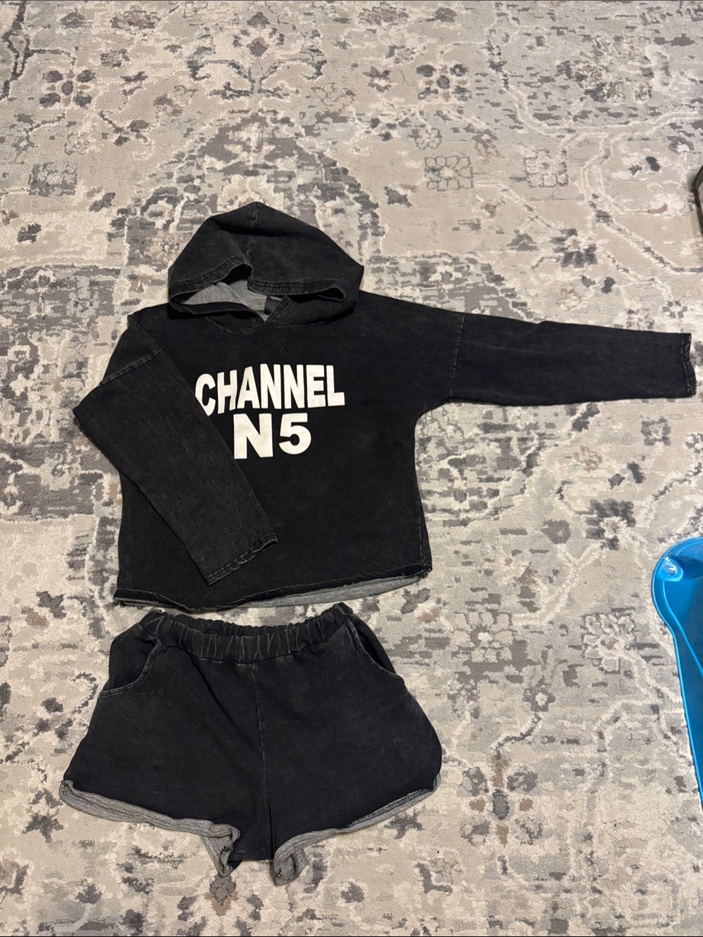 Black Logo Hooded Top and Shorts Set